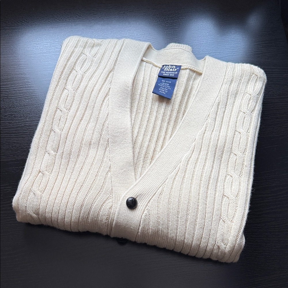 Vintage | John Blair Cream Cable Knit Cardigan | Unisex | Oversized | Size 2X - Picture 2 of 7